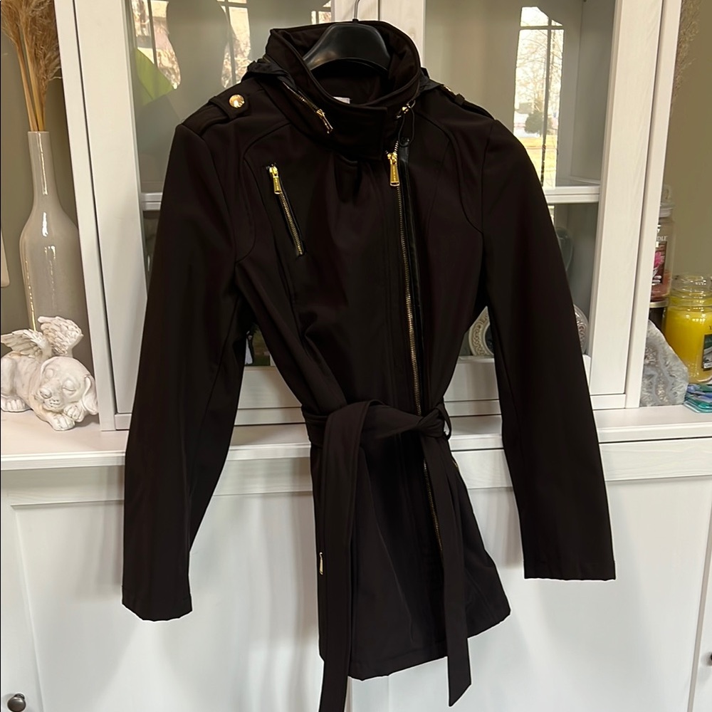 MK Women's Black Belted rain Jacket
